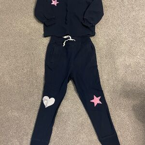 Crewcuts Navy Jogger Set with Pink Stars and White Heart